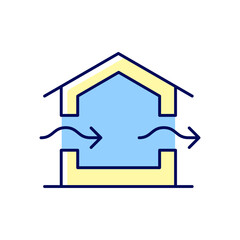 Ventilation system RGB color icon. Providing natural ventilation in building. Improving indoor air quality. Preventing condensation in house. Isolated vector illustration. Simple filled line drawing