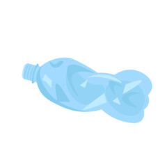 Crumpled plastic blue bottle on white background. Vector