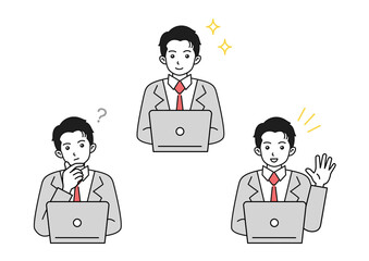 パソコンを操作するスーツを着た男性のイラスト素材