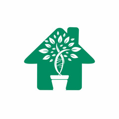 DNA plant with home shape vector logo design. Organic DNA vector logo design concept.