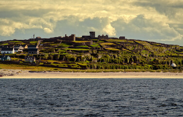Fototapeta na wymiar Beautiful landscape scenery of houses at Aran islands in West of Ireland 