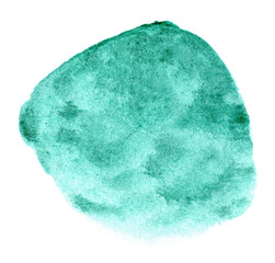 Turquoise watercolor shape isolated on white background. Watercolor abstract clip art