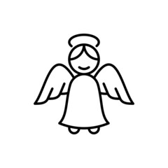 Angel with wings thin line icon. Religion, christianity. Modern vector illustration.