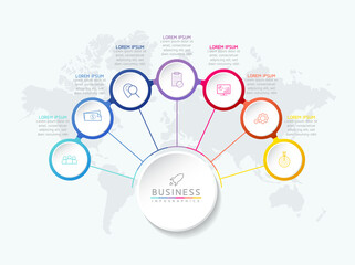 Vector illustration, infographics design, template, marketing, information, with 7 options or steps.
