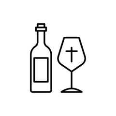 Communion, glass of wine with cross thin line icon. Religious ceremony. Modern vector illustration.