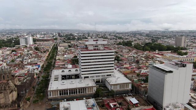 Federal Palace And The University Of Guadalajara With Metropolis Of Guadalajara In Jalisco, Mexico.  Aerial