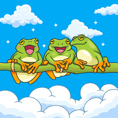 cute frog with sky background cartoon
