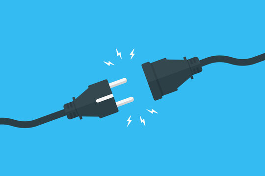 Electric plug and socket disconnected. Disconnection, lost connection concept. Flat vector illustration