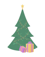 Christmas tree with gifts semi flat color vector object