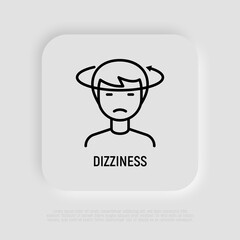 Human with dizziness thin line icon. Modern vector illustration of disorientation.