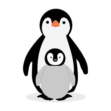 Cute Penguin with chick cartoon
