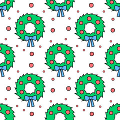 christmas wreath - seamless vector illustration in color