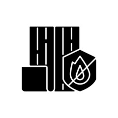 Resistance to fire black glyph icon. Choosing fireproof construction materials. Fire-resistant house. Noncombustible structure. Silhouette symbol on white space. Vector isolated illustration