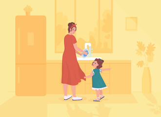 Daugther distracts parent flat color vector illustration