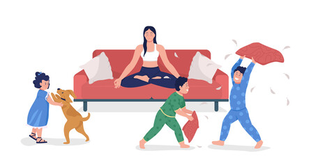 Calm mother with kids semi flat color vector characters