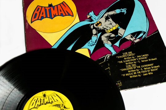 Batman LP Vinyl Record Album, Power Records - 8155, Children's, Story, 1975, Original Pressing. Cartoon for kids album cover, back side in Miami, FL on September 1, 2021.	
