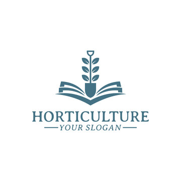 book and shovel  logo design vector, leaf, nature, school, for farming education