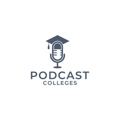 graduation hat with podcast logo design vector. for discussing college issues 