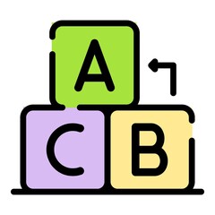 Abc cubes icon. Outline abc cubes vector icon color flat isolated