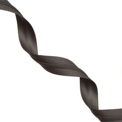 zipper for clothes, twisted into a spiral. White background.