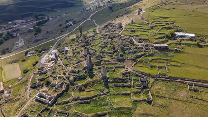 Ancient Tsimiti Tower Complex of North Ossetia, Russia. Aerial View
