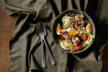 Traditional nicoise salad with canned tuna fish