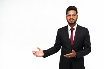 Portrait of young indian businessman on white isolated background