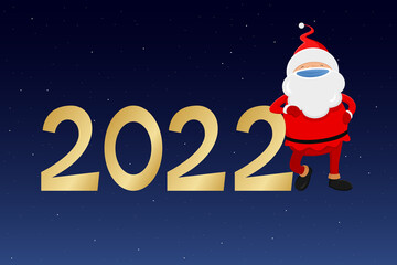 Fototapeta premium New Year 2022. Santa in mask. Vector illustration.