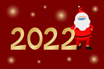 New Year 2022. Santa Claus in face mask. Vector illustration.