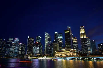 Plakat City By Night, Urban Landscape Singapore, City Skyline, cityscape, night and evening