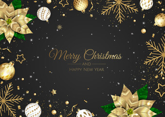 Fototapeta premium Merry Christmas and Happy New Year. Xmas background with Snowflakes and balls design.