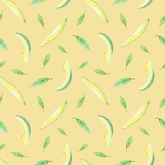 watercolor seamless pattern avocado with leaves on beige background