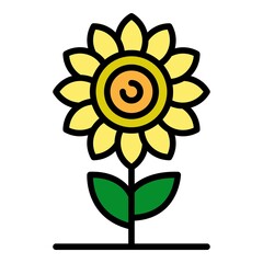 Sunflower icon. Outline sunflower vector icon color flat isolated