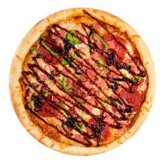 Isolated barbecue pizza with jalapeno on white background