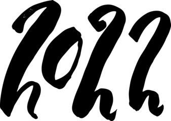 Modern dry brush lettering calligraphy poster. 2022. Happy New Year greeting card. Vector illustration.