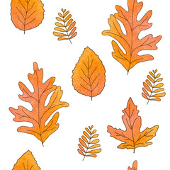 Autumn Leaves Seamless Pattern - Orange Leaf - Maple Oak Cherry