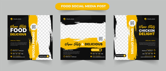 Cullinary food promotion menu in black and yellow background suitable for social media post and web ads