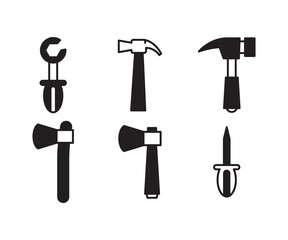 hammer, axe and screwdriver icons set