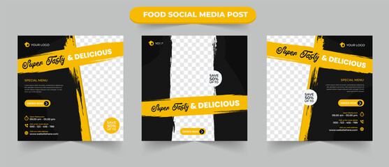 Cullinary restaurant food promotion menu in black and yellow suitable for social media post stories and web ads