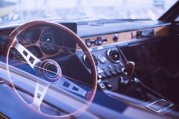 Obraz premium vintage race car steering wheel