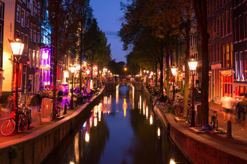 Amsterdam red light district at night