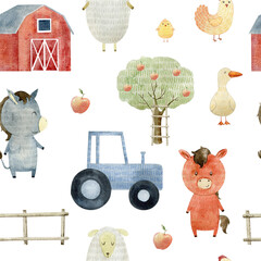 Watercolor pattern with farm animals. © Tapilipa