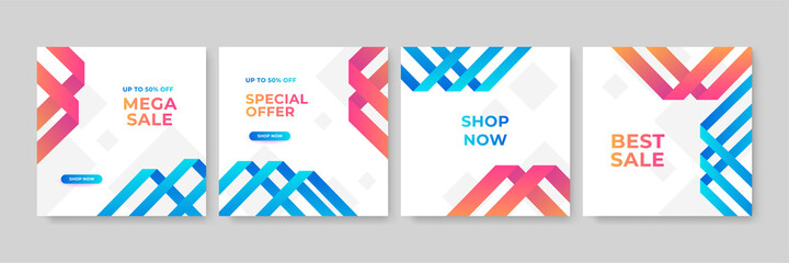 Set of Editable minimal square banner template. Blue and red background color with stripe line shape. Suitable for social media post and web internet ads. Vector illustration with photo college