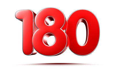 Rounded red numbers 180 on white background 3D illustration with clipping path
