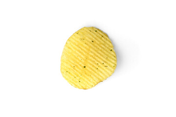 Potato chips with green onion and sour cream isolated on white background.