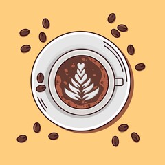 Coffee Cup and Coffee Beans Illustration Vector