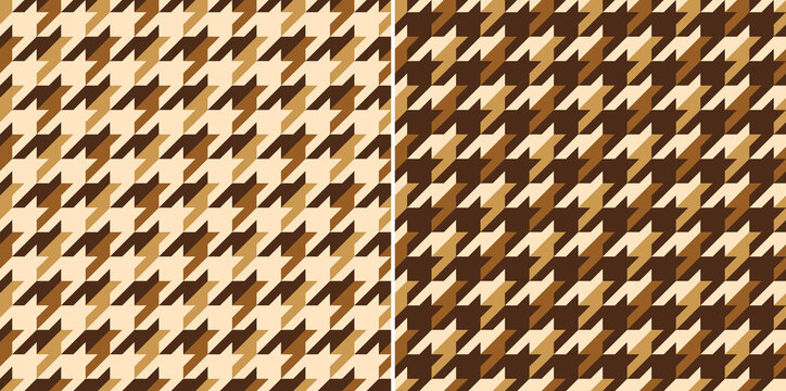 Seamless vector pattern for autumn with houndstooth check plaid in brown, gold, beige. Seamless dark neutral dog tooth print for dress, jacket, coat, skirt, blanket, duvet cover, other textile design.