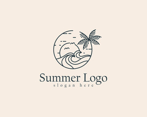 summer logo creative beach travel emblem brand line creative