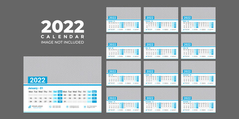 Calendar 2022 template planner vector diary in a minimalist style, 2022 calendar with simple design. vector of calender 2022.corporate desk calendar ready to print. week start on monday. sunday as wee
