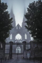 Abbaye Saint-Jean-des-Vignes dans le brouillard
